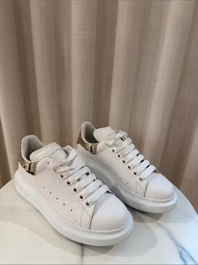 Alexander McQueen White Leather Sneakers with Snakeskin Heel